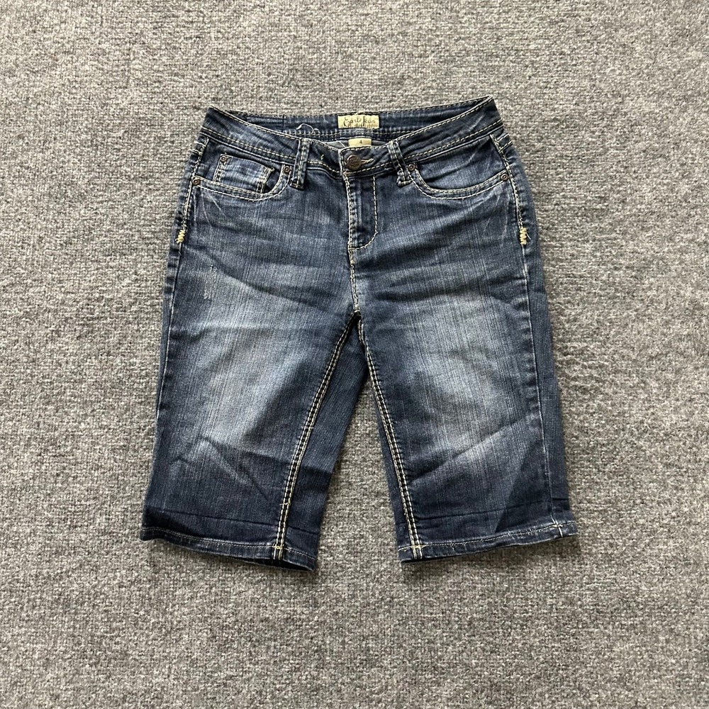 Earl Jean Shorts Womens Size 4 Dark Wash Denim Bermuda Thick Stitch Stretch